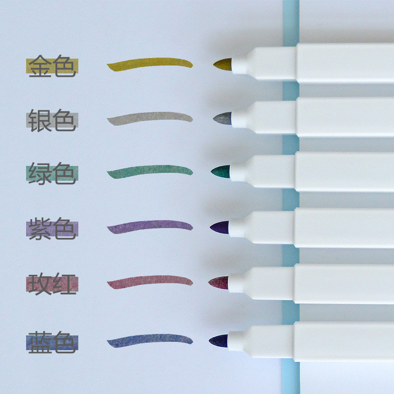 Цветни блестящи хайлайтери с двоен връх на точки, 6 цвята Писалка с фин блясък Водоустойчив и светлоустойчив