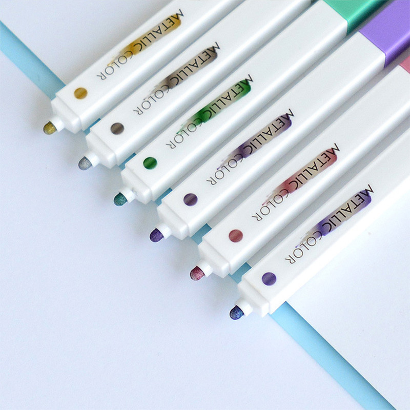 Цветни блестящи хайлайтери с двоен връх на точки, 6 цвята Писалка с фин блясък Водоустойчив и светлоустойчив