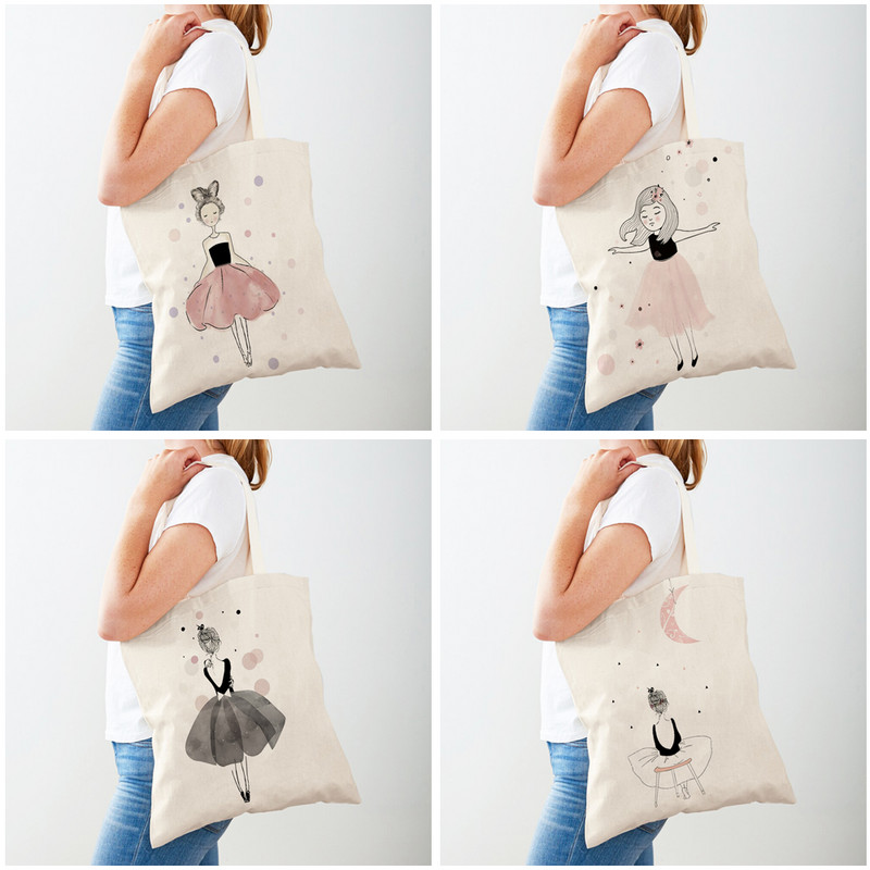 Модна сладка анимационна кралица Lychee Life Ballet Girl Детска ученическа чанта Tote за дамски ежедневни платнени дамски чанти за пазаруване