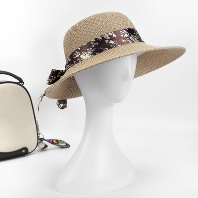 Nyári női Raffia szalmakalap Bowknot fényvédő szalmakalap széles karimájú napvédő sapkák kültéri strandsapkák Raffia lapos kalapok felnőtteknek