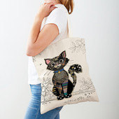 Ежедневни анимационни рисунки на животни Дамски пазарски чанти Маймуна Слон Котка Куче Платно Сгъваема многократна употреба Дамски чанти през рамо