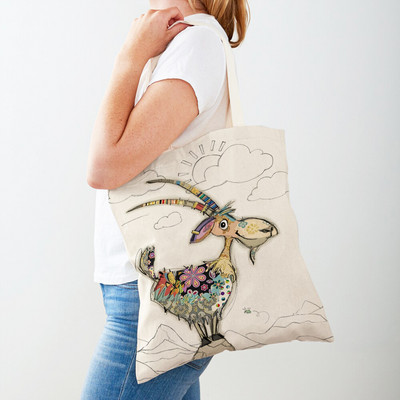 Ежедневни анимационни рисунки на животни Дамски пазарски чанти Маймуна Слон Котка Куче Платно Сгъваема многократна употреба Дамски чанти през рамо