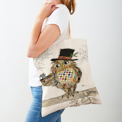 Ежедневни анимационни рисунки на животни Дамски пазарски чанти Маймуна Слон Котка Куче Платно Сгъваема многократна употреба Дамски чанти през рамо