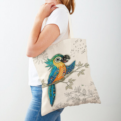 Ежедневни анимационни рисунки на животни Дамски пазарски чанти Маймуна Слон Котка Куче Платно Сгъваема многократна употреба Дамски чанти през рамо