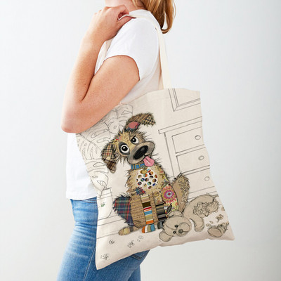 Ежедневни анимационни рисунки на животни Дамски пазарски чанти Маймуна Слон Котка Куче Платно Сгъваема многократна употреба Дамски чанти през рамо