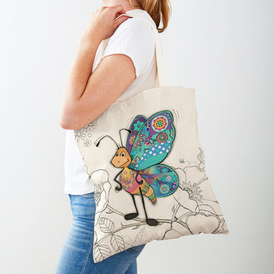 Ежедневни анимационни рисунки на животни Дамски пазарски чанти Маймуна Слон Котка Куче Платно Сгъваема многократна употреба Дамски чанти през рамо