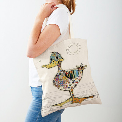 Ежедневни анимационни рисунки на животни Дамски пазарски чанти Маймуна Слон Котка Куче Платно Сгъваема многократна употреба Дамски чанти през рамо