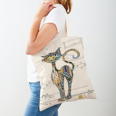 Ежедневни анимационни рисунки на животни Дамски пазарски чанти Маймуна Слон Котка Куче Платно Сгъваема многократна употреба Дамски чанти през рамо