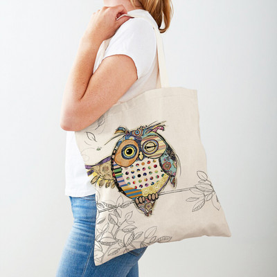 Ежедневни анимационни рисунки на животни Дамски пазарски чанти Маймуна Слон Котка Куче Платно Сгъваема многократна употреба Дамски чанти през рамо