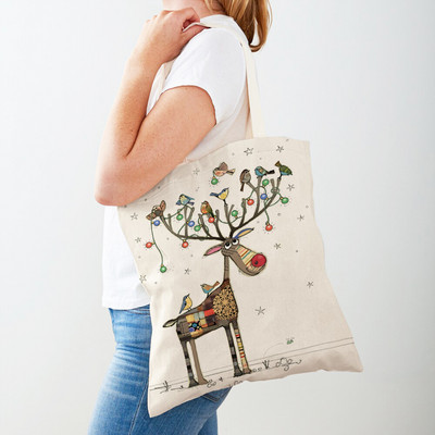 Ежедневни анимационни рисунки на животни Дамски пазарски чанти Маймуна Слон Котка Куче Платно Сгъваема многократна употреба Дамски чанти през рамо