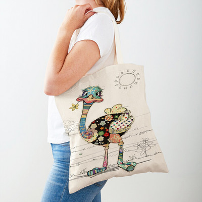 Ежедневни анимационни рисунки на животни Дамски пазарски чанти Маймуна Слон Котка Куче Платно Сгъваема многократна употреба Дамски чанти през рамо