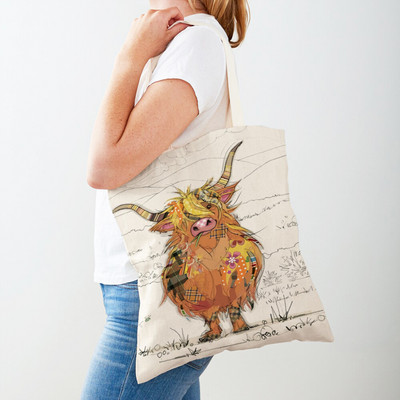 Ежедневни анимационни рисунки на животни Дамски пазарски чанти Маймуна Слон Котка Куче Платно Сгъваема многократна употреба Дамски чанти през рамо