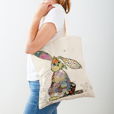 Ежедневни анимационни рисунки на животни Дамски пазарски чанти Маймуна Слон Котка Куче Платно Сгъваема многократна употреба Дамски чанти през рамо