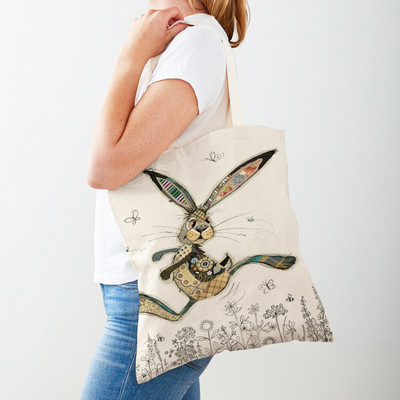 Ежедневни анимационни рисунки на животни Дамски пазарски чанти Маймуна Слон Котка Куче Платно Сгъваема многократна употреба Дамски чанти през рамо