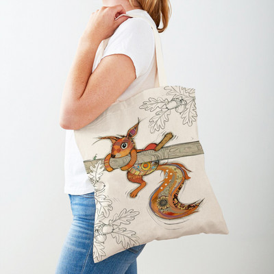 Ежедневни анимационни рисунки на животни Дамски пазарски чанти Маймуна Слон Котка Куче Платно Сгъваема многократна употреба Дамски чанти през рамо