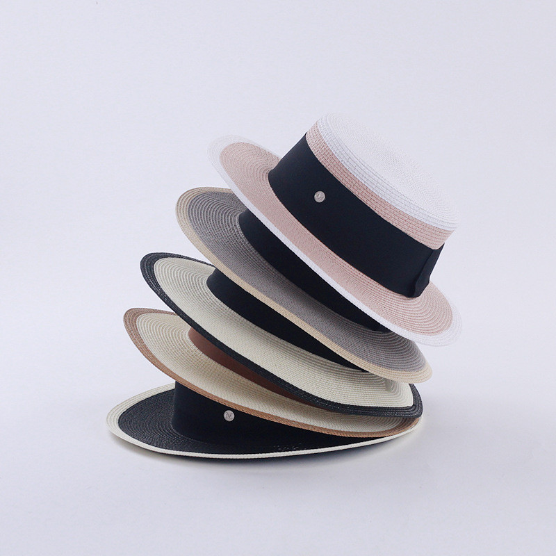 2021 Нови летни елегантни ретро дамски сламена шапка с плосък връх, шапки за пътуване, женски темперамент, слънчеви шапки, дишаща плажна шапка против UV лъчи