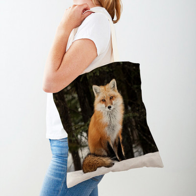 Alkalmi vadon élő állatok Fox Lady bevásárlótáska, kétoldalas nyomtatás, újrafelhasználható vászon, divatos utazótáska női vásárlótáskáknak