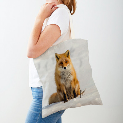 Alkalmi vadon élő állatok Fox Lady bevásárlótáska, kétoldalas nyomtatás, újrafelhasználható vászon, divatos utazótáska női vásárlótáskáknak