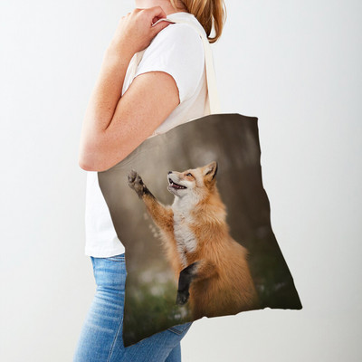 Alkalmi vadon élő állatok Fox Lady bevásárlótáska, kétoldalas nyomtatás, újrafelhasználható vászon, divatos utazótáska női vásárlótáskáknak