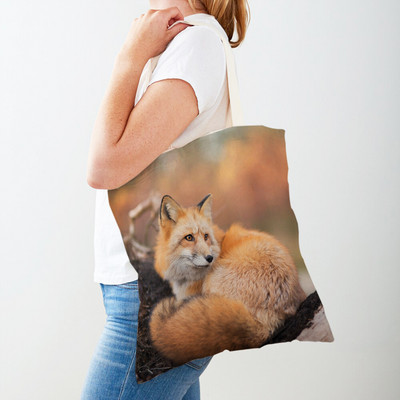 Alkalmi vadon élő állatok Fox Lady bevásárlótáska, kétoldalas nyomtatás, újrafelhasználható vászon, divatos utazótáska női vásárlótáskáknak