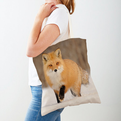 Alkalmi vadon élő állatok Fox Lady bevásárlótáska, kétoldalas nyomtatás, újrafelhasználható vászon, divatos utazótáska női vásárlótáskáknak