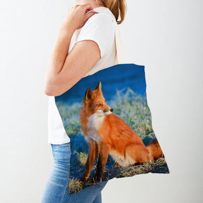 Alkalmi vadon élő állatok Fox Lady bevásárlótáska, kétoldalas nyomtatás, újrafelhasználható vászon, divatos utazótáska női vásárlótáskáknak