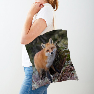 Alkalmi vadon élő állatok Fox Lady bevásárlótáska, kétoldalas nyomtatás, újrafelhasználható vászon, divatos utazótáska női vásárlótáskáknak