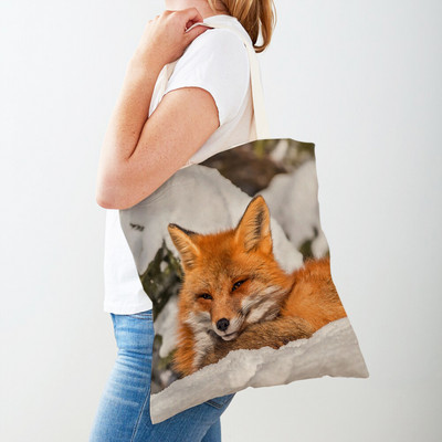 Alkalmi vadon élő állatok Fox Lady bevásárlótáska, kétoldalas nyomtatás, újrafelhasználható vászon, divatos utazótáska női vásárlótáskáknak