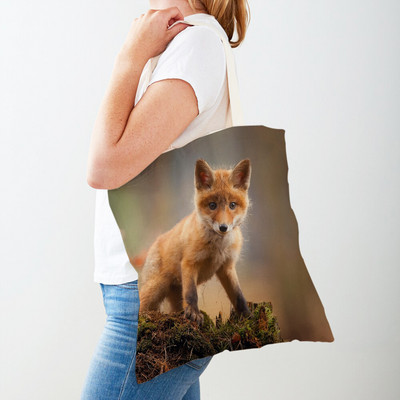 Alkalmi vadon élő állatok Fox Lady bevásárlótáska, kétoldalas nyomtatás, újrafelhasználható vászon, divatos utazótáska női vásárlótáskáknak
