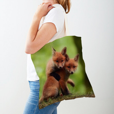 Alkalmi vadon élő állatok Fox Lady bevásárlótáska, kétoldalas nyomtatás, újrafelhasználható vászon, divatos utazótáska női vásárlótáskáknak