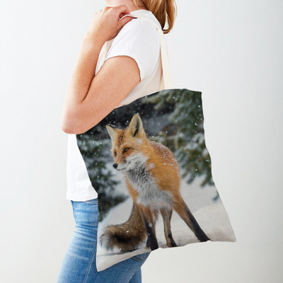 Alkalmi vadon élő állatok Fox Lady bevásárlótáska, kétoldalas nyomtatás, újrafelhasználható vászon, divatos utazótáska női vásárlótáskáknak