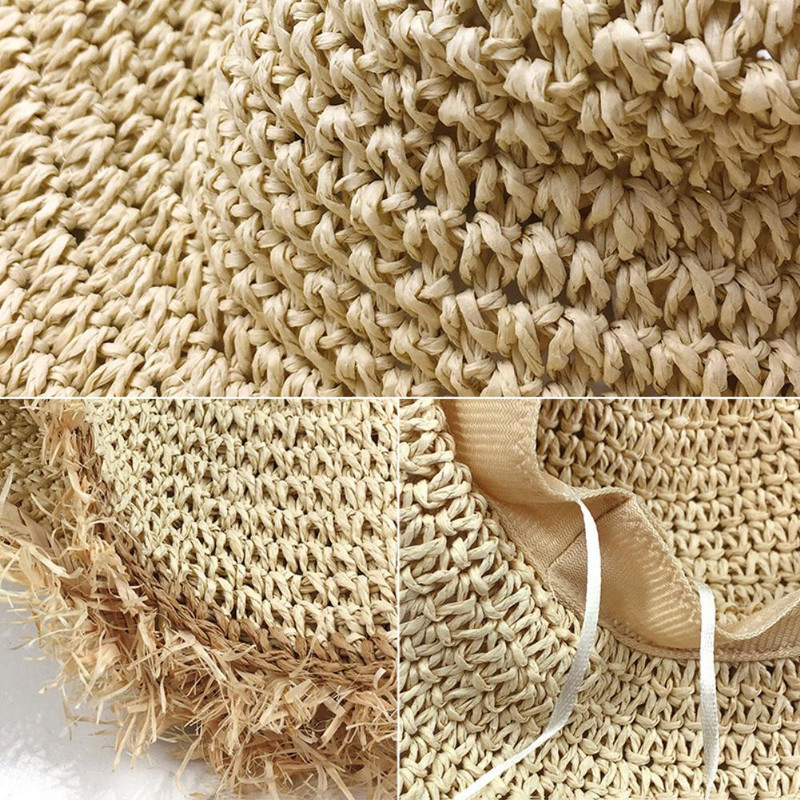 Дамски сламени слънчеви шапки Небрежен темперамент Плетена сламена шапка с широка вълнообразна периферия Слънцезащитен крем Плажна шапка сламена шапка 2021 кепка женская