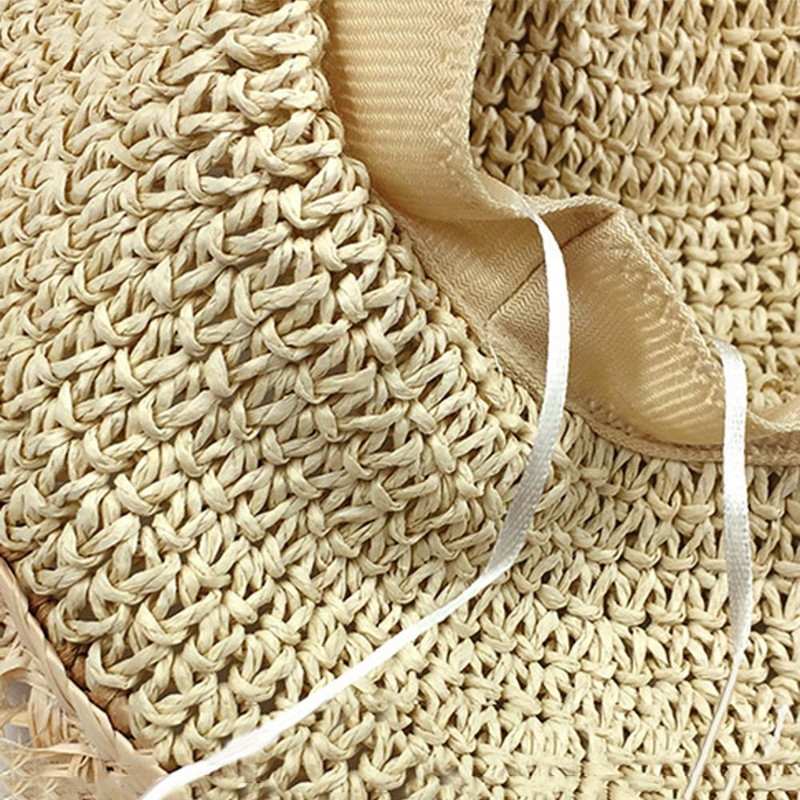 Дамски сламени слънчеви шапки Небрежен темперамент Плетена сламена шапка с широка вълнообразна периферия Слънцезащитен крем Плажна шапка сламена шапка 2021 кепка женская