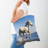Τσάντα αγορών καμβά Horse Lady Τσάντα αγορών με εκτύπωση και στις δύο όψεις Επαναχρησιμοποιήσιμη μόδα για άγρια ζώα για γυναικείες τσάντες