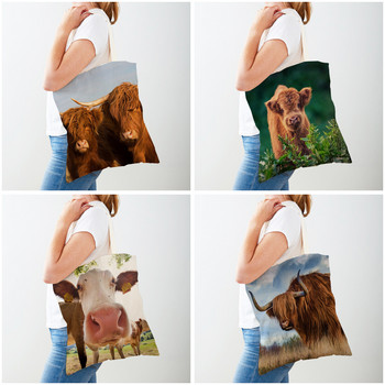 Αστείες τσάντες Scotland Kyloe Shopper Τσάντα τσάντα τσάντα για γυναίκες με εκτύπωση και στις δύο όψεις Επαναχρησιμοποιήσιμη τσάντα ώμου από καμβά Wild Animal Cow