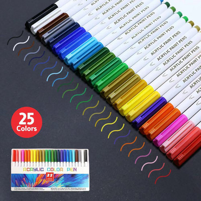 21/25 värvilised püsivad akrüülvärvi markerpliiatsid kangalõuendi jaoks, kivimite maalimiseks, kaartide valmistamiseks, metalli ja keraamika, klaasi jaoks