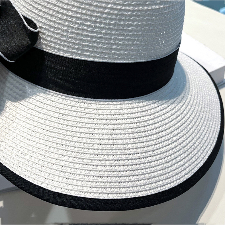 Модна широка периферия Ежедневна плажна шапка за слънце Дамска лятна плетена сламена шапка Слънцезащитен блок UV защита Панама с панделка