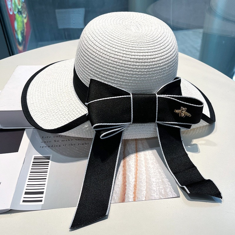 Модна широка периферия Ежедневна плажна шапка за слънце Дамска лятна плетена сламена шапка Слънцезащитен блок UV защита Панама с панделка