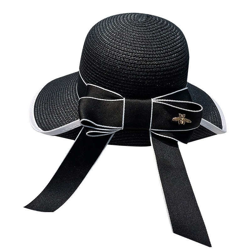 Модна широка периферия Ежедневна плажна шапка за слънце Дамска лятна плетена сламена шапка Слънцезащитен блок UV защита Панама с панделка