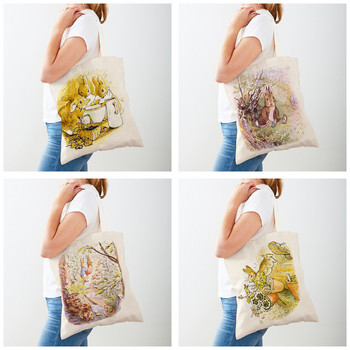 Cartoon Rabbit Print Παιδική τσάντα τσάντα επαναχρησιμοποιήσιμη Cute Bunny Shopper Τσάντα διπλής όψης Γυναικείες τσάντες ώμου καμβά για ψώνια