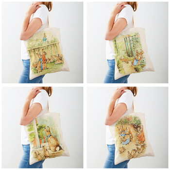 Cartoon Rabbit Print Παιδική τσάντα τσάντα επαναχρησιμοποιήσιμη Cute Bunny Shopper Τσάντα διπλής όψης Γυναικείες τσάντες ώμου καμβά για ψώνια