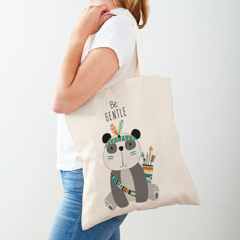 Be Brave Lion Fox Giraffe Дамски чанти за пазаруване през рамо Сладко анимационно животно с двоен принт Дамска дамска чанта за многократна употреба