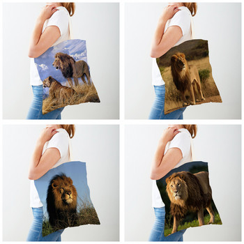 Τσάντες αγορών African Brave Lion Lady Τσάντα τσάντα καμβά, επαναχρησιμοποιήσιμη διπλή εκτύπωση, μοδάτη τσάντα αγοράς άγριων ζώων για γυναίκες