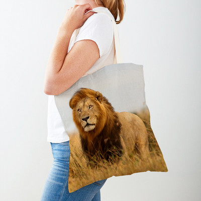 Τσάντες αγορών African Brave Lion Lady Τσάντα τσάντα καμβά, επαναχρησιμοποιήσιμη διπλή εκτύπωση, μοδάτη τσάντα αγοράς άγριων ζώων για γυναίκες