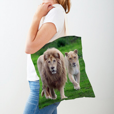 Τσάντες αγορών African Brave Lion Lady Τσάντα τσάντα καμβά, επαναχρησιμοποιήσιμη διπλή εκτύπωση, μοδάτη τσάντα αγοράς άγριων ζώων για γυναίκες