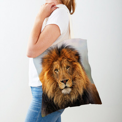 Τσάντες αγορών African Brave Lion Lady Τσάντα τσάντα καμβά, επαναχρησιμοποιήσιμη διπλή εκτύπωση, μοδάτη τσάντα αγοράς άγριων ζώων για γυναίκες