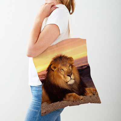 Τσάντες αγορών African Brave Lion Lady Τσάντα τσάντα καμβά, επαναχρησιμοποιήσιμη διπλή εκτύπωση, μοδάτη τσάντα αγοράς άγριων ζώων για γυναίκες