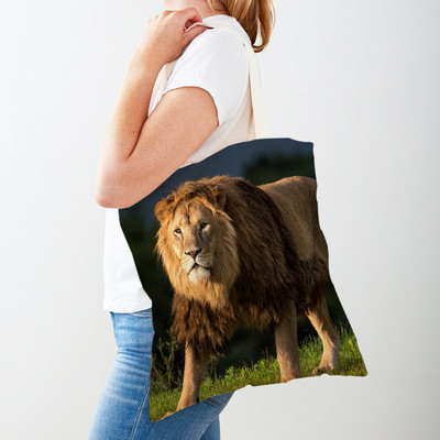 Τσάντες αγορών African Brave Lion Lady Τσάντα τσάντα καμβά, επαναχρησιμοποιήσιμη διπλή εκτύπωση, μοδάτη τσάντα αγοράς άγριων ζώων για γυναίκες