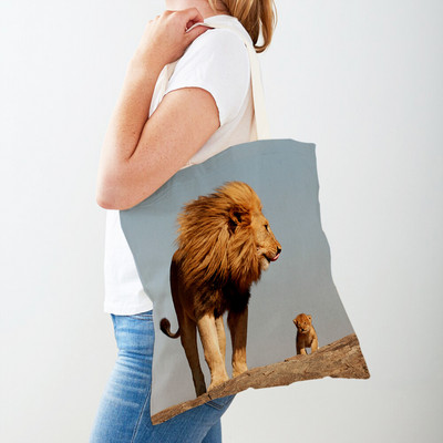 Τσάντες αγορών African Brave Lion Lady Τσάντα τσάντα καμβά, επαναχρησιμοποιήσιμη διπλή εκτύπωση, μοδάτη τσάντα αγοράς άγριων ζώων για γυναίκες