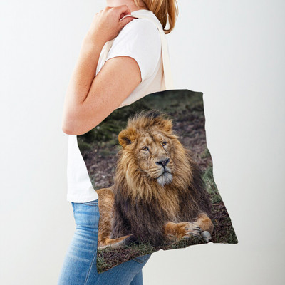 Τσάντες αγορών African Brave Lion Lady Τσάντα τσάντα καμβά, επαναχρησιμοποιήσιμη διπλή εκτύπωση, μοδάτη τσάντα αγοράς άγριων ζώων για γυναίκες